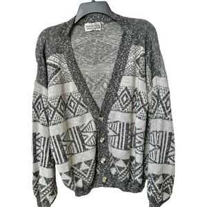 vintage Massimo grey and white geometric cardigan